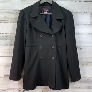 Born In America Womens Black Double Breasted Pea Coat Jacket Blazer M‎ Vintage